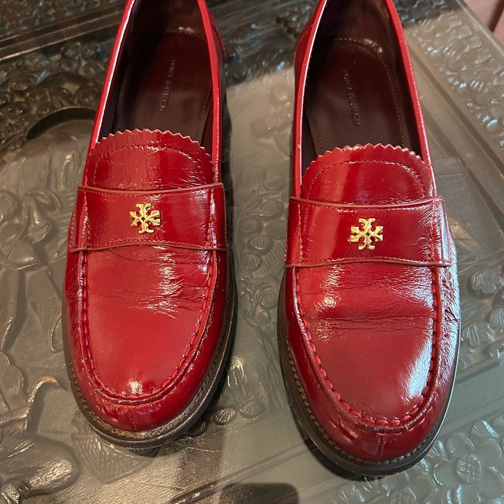 Tory Burch Classic Red Leather Loafers, EUC